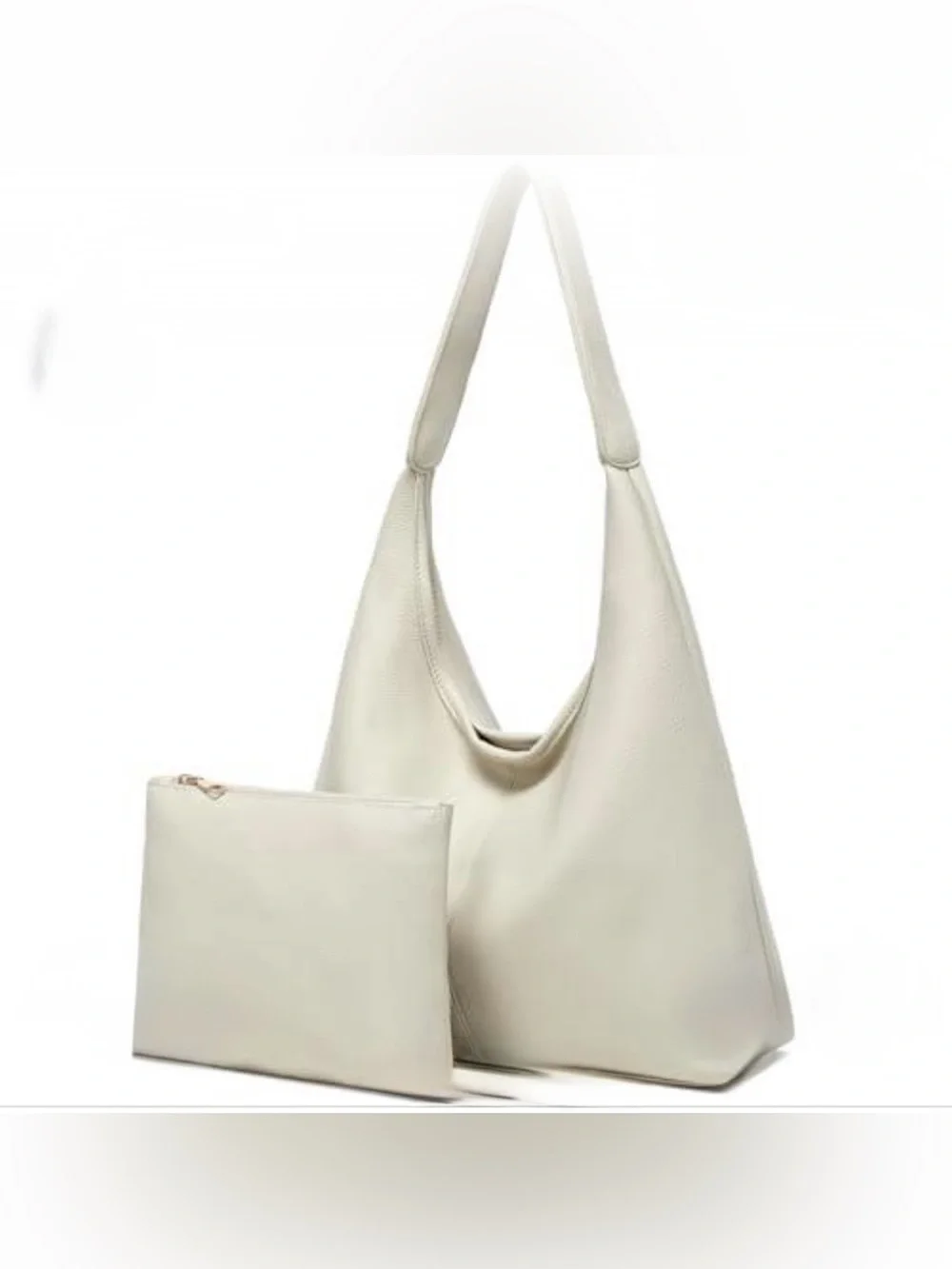 NWT Cream Ivory Slouchy Hobo Shoulder Bag & Matching Pouch Vegan Leather